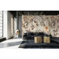 Living Walls Vliestapete "Vogel-Tapete florales Muster Beige Braun" matt glatt