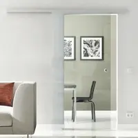 Levidor Glasschiebetür Komplettset 65 x 217,5 cm Klarglas Aluminium mit Griffmuschel und SoftClose