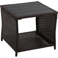 Relaxdays Balkontisch, HxBxT: 40 x 45 x 45 cm, wetterfest, Polyrattan, WPC, Stahl, eckiger Garten Beistelltisch, braun