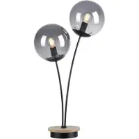 Paul Neuhaus LED Tischleuchte GREEN WIDOW Echtholz mit Eiche geölt, Rauchgläser, klimaneutral Holz-natur Wohnzimmer, Schlafzimmer, Flur, Esszimmer, Büro, Küche