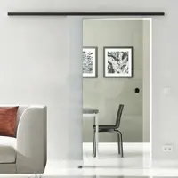Levidor Glasschiebetür Komplettset 77,5 x 205 cm Klarglas Schwarz mit Griffmuschel und SoftClose