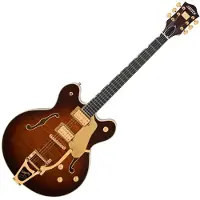 Gretsch Broadkaster LX gemasertes Center Block mit String-Thru- - und -Hardware Bigsby Gold Havana Burst