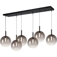 Masterlight Lido LED-Pendelleuchte 6-flammig-Glas Rauch-Schwarz matt-6x Glas groß