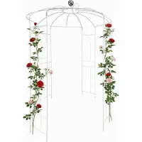 Relaxdays Rosenpavillon Metall, HBT: 290 x 206 x 206 cm, Rankhilfe Kletterpflanzen, Garten, Rankpavillon mit Haken, weiß