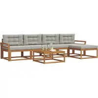 vidaXL Outdoor-Sofagarnitur mit Kissen 6 pcs Natürlich und Hellgrau