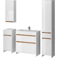 Vicco Badmöbel-Set Detmold Weiß Hochglanz/Goldkraft Eiche 5er-Set, Model 49844