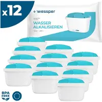 Wessper Wasserfilter Alkaline 12 St | Kompatibel mit Brita, Dafi, Philips und Aquafloow Wasserfilterkannen | Kompatibel mit Wasserfilterkannen