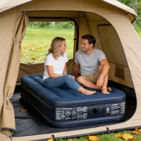 LZQ Aufblasbare Luftmatratze 190×99×38 cm mit integrierter Elektropumpe, Luftbett Einzelbett, Velours-Oberfläche, tragbar mit Tasche, Gästebett Dunkelblau