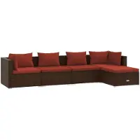 vidaXL 5-tlg. Garten-Lounge-Set mit Kissen Poly Rattan Braun
