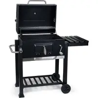 Wiltec BBQ Holzkohle Grillwagen mit Deckel, Ablage und Feuerklappe, Höhenregulierung für Kohle, Thermometer
