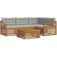 vidaXL Outdoor-Sofagarnitur 5 stk. Natürlich und Hellgrau
