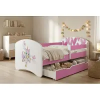 Happy Babies Kinderbett - Satz Mit Matratze & Schublade und Rausfallschutz, 70x140, Mädchen Kinderbetten & Jugendbett Jungen Kids Bed, buntes Design,