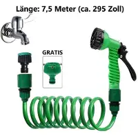 Raptor Gaming Garten-Spiralschlauch Set 7,5m inkl. 7-Stufen Multifunktions-SpritzpistoleHochdruck, Leckagesicher, für Garten, Auto, Reinigung & Outdoor, grün