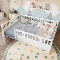 TavilaEcon Kinderbett 140x190 cm, sicheres Kieferbett mit Stern-Mond-Deko, verriegelbares Gitter, weiß, ohne Matratze