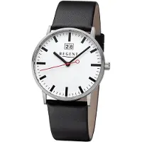 Regent F-1266 Herren-Armbanduhr, Edelstahl-Gehäuse, Leder-Armband