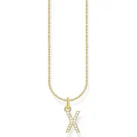 Thomas Sabo Kette mit Anhänger "Buchstabe" Gr. 45, gold (gelbgoldfarben, weiß), Halsketten, Damen, 45, X, Silber 925 (recycelt), Kette mit Anhänger, mit Zirkonia (synth.)