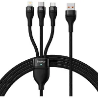 Baseus Flash Series 2 – 3-in-1-Schnellladekabel – USB-A zu USB-C/Lightning/Micro-USB – 100 Watt – 1,2 Meter – Schwarz