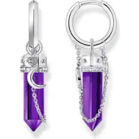 Thomas Sabo Creolen mit Anhänger mit imitiertem Amethyst Silber geschwärzt