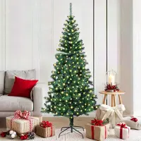 vidaXL Eleganten-Stil Künstlicher vorbeleuchteter Weihnachtsbaum Grün 180 cm PVC,Künstliche Weihnachtsbäume DE369864