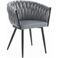 VBChome Stuhl Samtstoff Hellgrau Gepolstert Geflochten Esszimmerstuhl & Wohnzimmerstuhl Glamourösen Loft & Industrial Stil Komfort mit Metallgestell