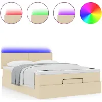 Syfax Ottomane Bett mit Matratze & LEDs Creme 140x190 cm Stoff