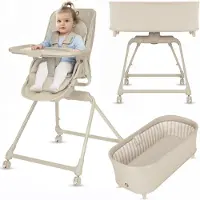 Lionelo Hochstuhl Babywippe Babybett Maddie Set 3in1 0–36 Monate 360° Drehbar mit Rollen - Beige