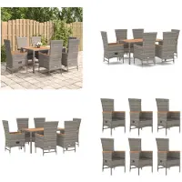 vidaXL 7 tlg. Garten Essgruppe mit Kissen Grau Poly Rattan - Garten Essgruppe - Garten Essgruppen - Essgruppe - Essgruppe Terrasse