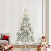 vidaXL Best Möbel Künstlicher vorbeleuchteter Weihnachtsbaum Silber 240 cm PET - Künstliche Weihnachtsbäume Cloris Neu5221502 2parcel