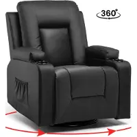 COMHOMA Relaxsessel mit Wippfunktion Fernsehsessel TV Sessel mit Liegefunktion, Dicke Rückenlehne, mit Wippfunktion, 360°drehbar,Schwarz
