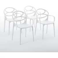 Idea New Garden Srl 4er-Set stapelbare Stühle mit Armlehnen aus glasfaserverstärktem Harz für Außenbereich, Garten, Bars und Restaurants – modernes Design – CHARLOTTE – Weiß