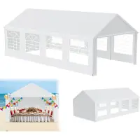UISEBRT 4x8m Premium Partyzelt Pavillon mit Seitenteilen, Wasserdicht & Winterfest, Gartenzelt mit Fenster in Seitenwänden, Großzelt für Hochzeit und Gartenfeiern, PE-Dach, Weiß