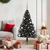 vidaXL Eleganten-Stil Künstlicher vorbeleuchteter Weihnachtsbaum Schwarz 150 cm PVC DE4993554