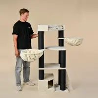 RHR Quality Kratzbaum für große Katzen – Corner Coon Blackline Beige – mit extra dicken 12 cm Sisalstämmen