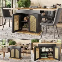 Fortuna Lai Esstisch Teleskoptisch(110-140×80cm), klappbarer Küchentisch für 4-6 Personen, Ausziehbarer Esstisch ,platzsparender Küchentisch,für Küche und Wohnzimmer,Tisch mit PE Rattan-Schranktüren