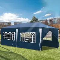 Peviasot 3 x 6 m Garten Pavillon mit 4 Seitenteilen tragbares wasserdichtes Zelt mit Spiralschläuchen, Blau