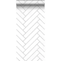 ESTAhome Tapete Fischgrätmuster Schwarz-Weiß 53 cm x 10.05 m