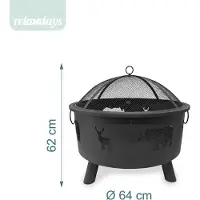 Relaxdays Feuerschale, Ø Schale 64 cm, Funkenschutz, Schürhaken, Stahl, Tier-Design, Feuerstelle Garten, schwarz