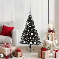 vidaXL Hochwertigen Möbel Künstlicher vorbeleuchteter Weihnachtsbaum Schwarz 120 cm PVC - 6099306