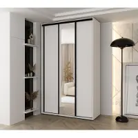 MINIO go for it , Kleiderschrank VADO, 160x235,2x45 cm, 3 Schiebetüren (1Spiegel), 10 Einlegeböden, 2 ausziehbare Metallstangen, Stahlgriffe, Weiß Matt