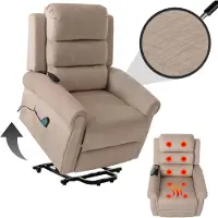 Mendler Fernsehsessel HWC-K63, Relaxsessel, Liegefunktion Aufstehhilfe Massage Heizfunktion, Stoff 220g/m² Chenille creme