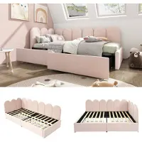Sweiko Polsterbett Einzelbett mit Schubladen,Daybett Tagesbett Schlafsofa 90x190cm,Stauraumbett mit Lattenrost,Jugendbett und Erwachsene Kinderbett,Samt,Rosa(Ohne Matratze)