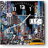 ARTTOR Wanduhr - Quadrat - Glasuhr - Manhattan New York Straße - 30x30cm - Schleichendes Uhrwerk - Lautlos - zum Aufhängen bereit - Dekoration Modern - Wanddekoration aus Glas - C4AC30x30-2720