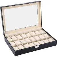 Lixada 24 Raster Kunstleder Uhr Display Box Uhr Lagerung Halter Box Uhr Zubehör
