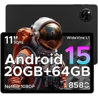 Doogee TAB A9+ Neu 2025 Android 15 Tablet, 11 Zoll mit Gemini-AI, 8580 mAh &amp; T7200 Octa-Core, 20GB+64GB/2TB LPDDR4X, 13MP+5MP, Widevine L1, Face ID, BT 5.0, 5G WiFi, GPS, FM, OTG, Schwarz