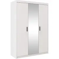 Masseno Drehtürenschrank ELENORA 133 cm Kleiderschrank Schlafzimmer Schrank 3-türig mit Spiegel Weiß