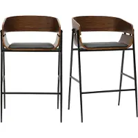 Miliboo - Designer Barhocker aus dunklem Holz und schwarzem Metall (2er-Set) WESS