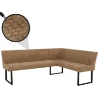 Mendler Eckbank HWC-O82, Esszimmerbank Bank, (310g/m²) Chenille Stoff/Textil Metall 210x159cm hellbraun
