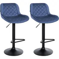 DELUKE 2er Set Barhocker KUHAR - Samt Blau 50x52x84 cm | Barstuhl Höhenverstellbar Mit Lehne Drehbar Tresenhocker Tresenstuhl Kneipenhocker Kneipenstuhl