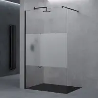 Doporro Luxus Duschwand Duschabtrennung 110x200 Schwarz Walk-In Dusche mit rechteckigem Stabilisator aus Echtglas 8mm ESG-Sicherheitsglas Bremen01MS