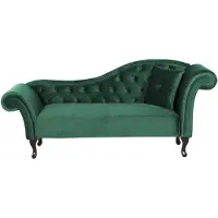 Beliani Chaiselongue Rechtsseitig Dunkelgrün Samtstoff Holzfüße Glamourös Mit Zierkissen